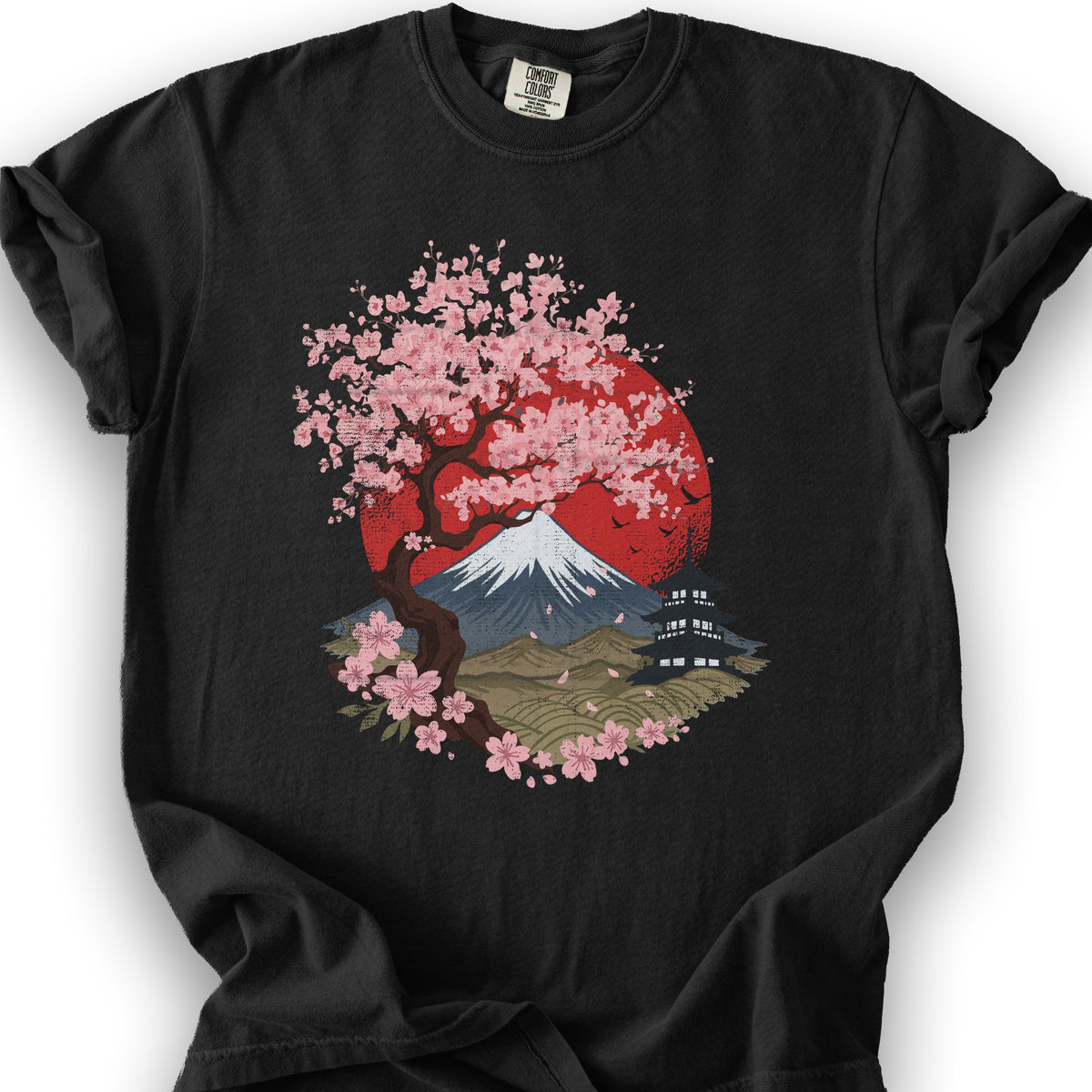 Mount Fuji Cherry Blossoms T-Shirt - Black
