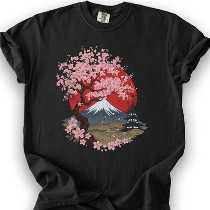 Mount Fuji Cherry Blossoms T-Shirt - Black