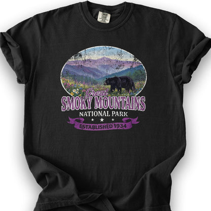 Smoky Mountains Retro Bear T-Shirt - Black