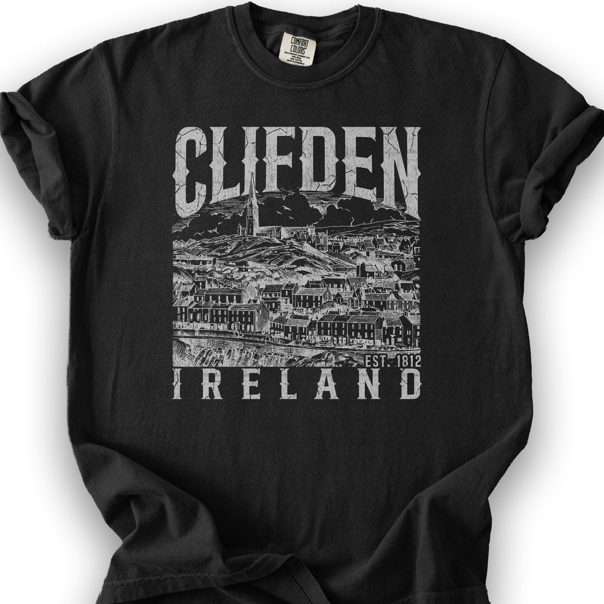 Clifden Ireland Sketch T-Shirt - Black
