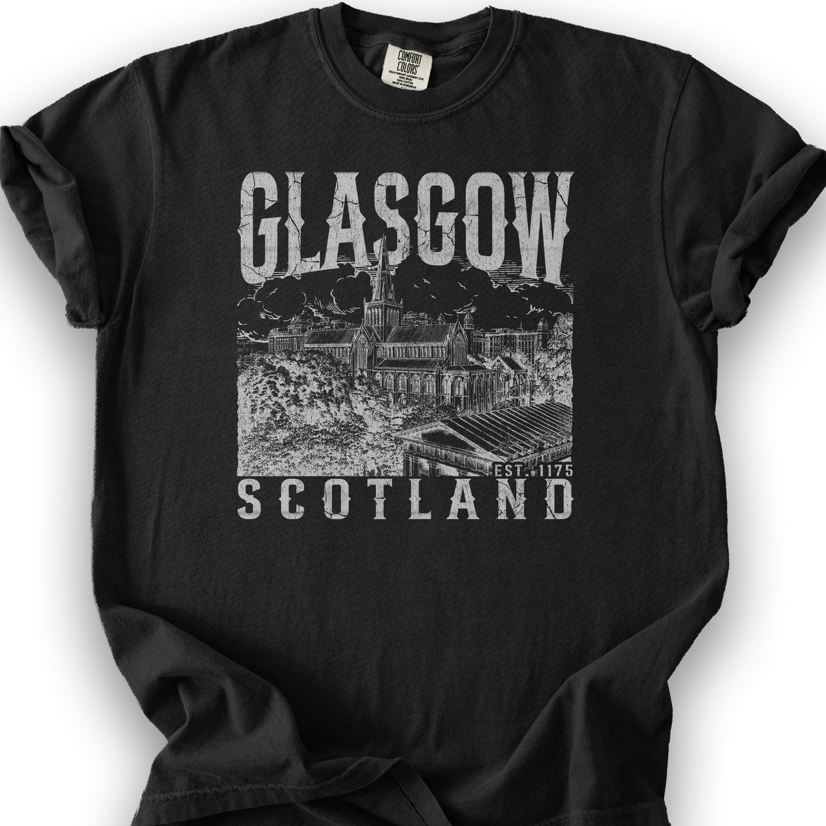 Glasgow Scotland Sketch T-Shirt - Black