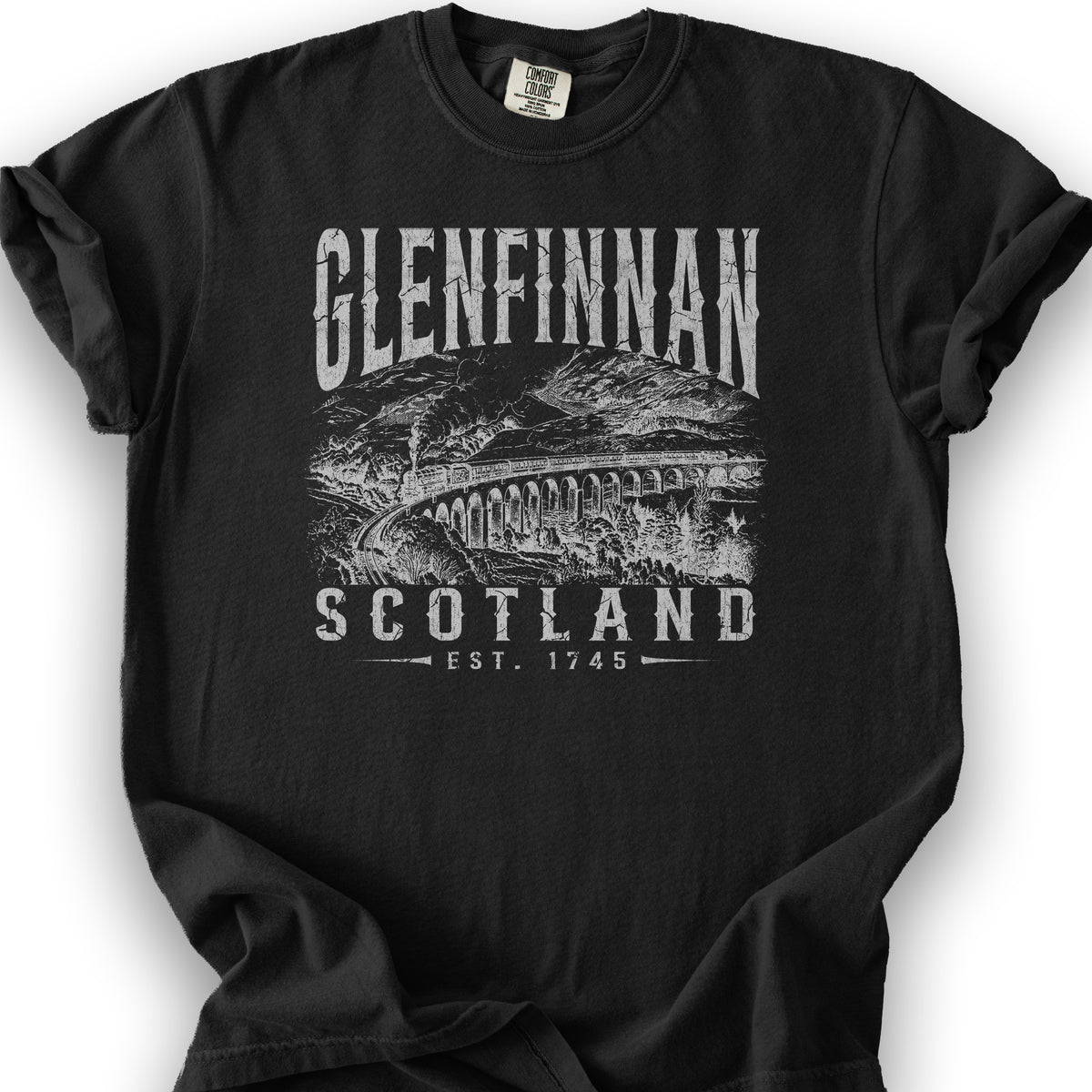 Glenfinnan Scotland Sketch T-Shirt - Black