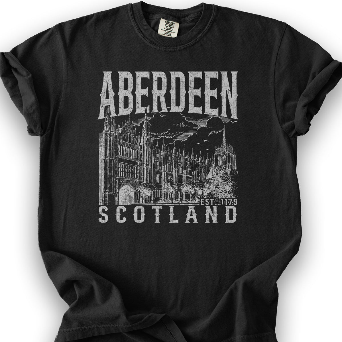 Aberdeen Scotland Sketch T-Shirt - Black