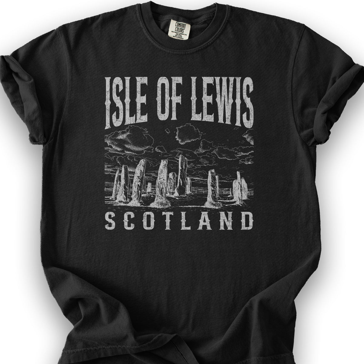 Isle of Lewis Scotland Sketch T-Shirt - Black