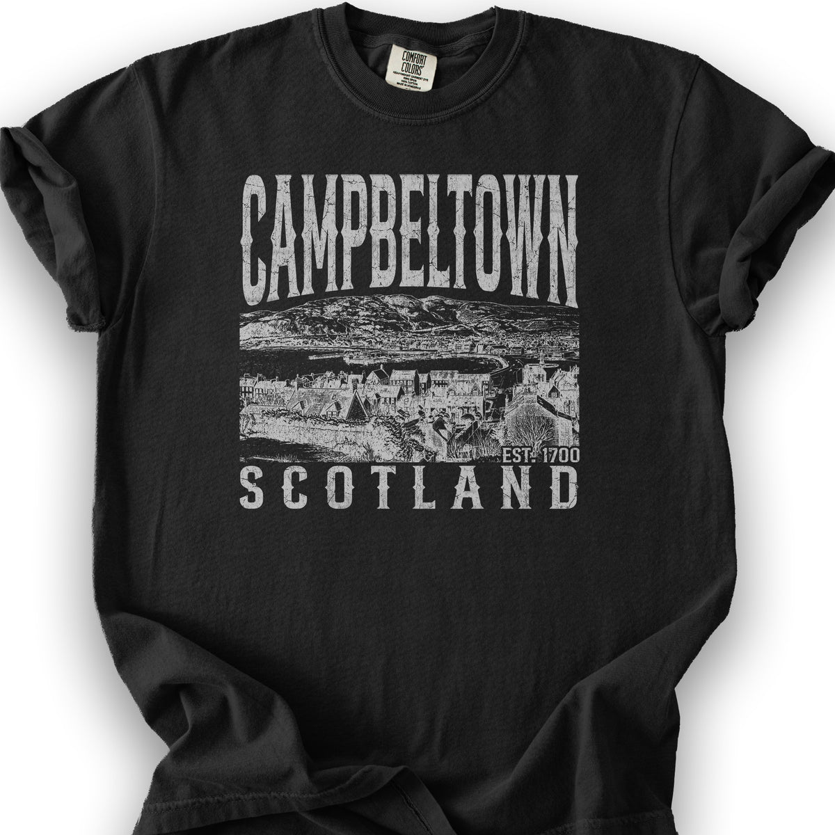 Campbeltown Scotland Sketch T-Shirt - Black