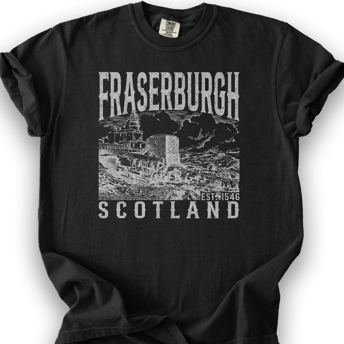 Fraserburgh Scotland Sketch T-Shirt - Black
