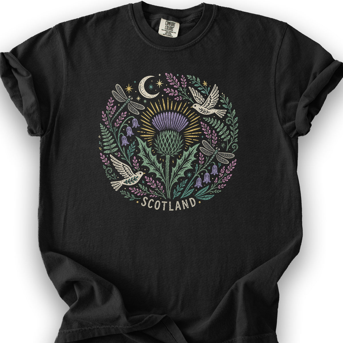 Scotland Thistle Doves T-Shirt - Black
