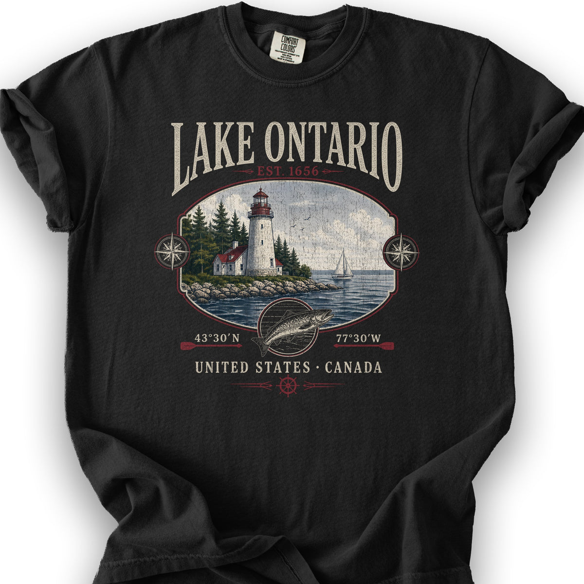 Lake Ontario Retro 90's T-Shirt - Black