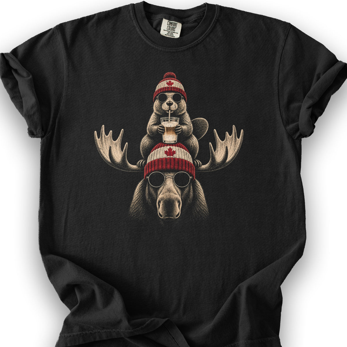 Beaver Moose Canada T-Shirt - Black