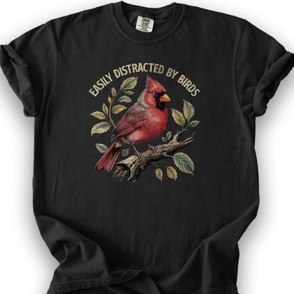 Easily Distracted By Birds Cardinal T-Shirt - Black