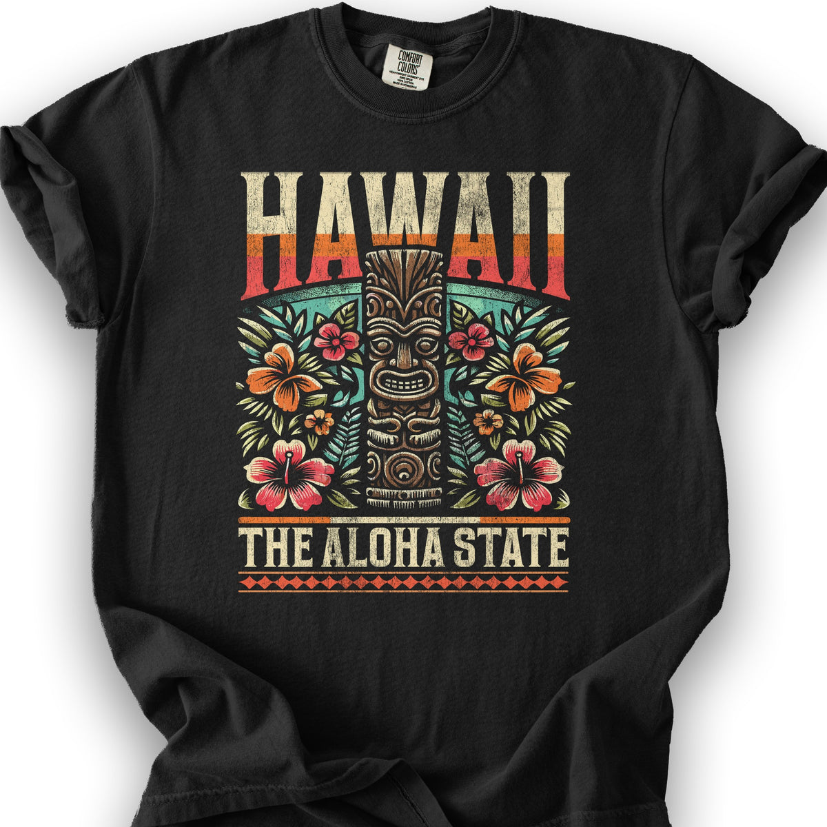 Hawaii The Aloha State "Tiki" T-Shirt - Black