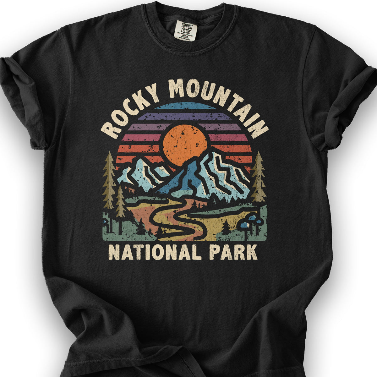 Rocky Mountain National Park "Retro Sunset" T-Shirt - Black