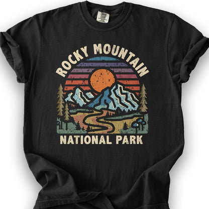 Rocky Mountain National Park "Retro Sunset" T-Shirt - Black