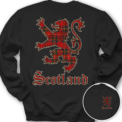 Scotland Tartan Lion Front/Back Print Sweatshirt - Black