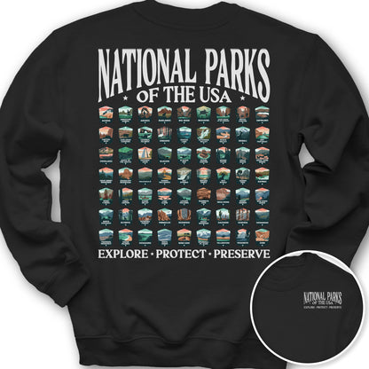 National Parks of the USA 63 Badges Front/Back Print Sweatshirt - Black