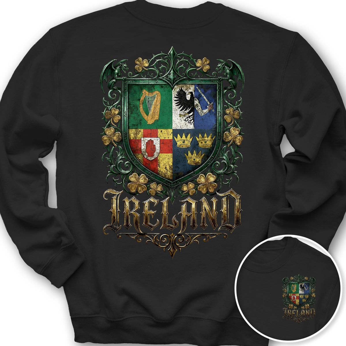 Irish Gothic Arms Front/Back Print Sweatshirt - Black