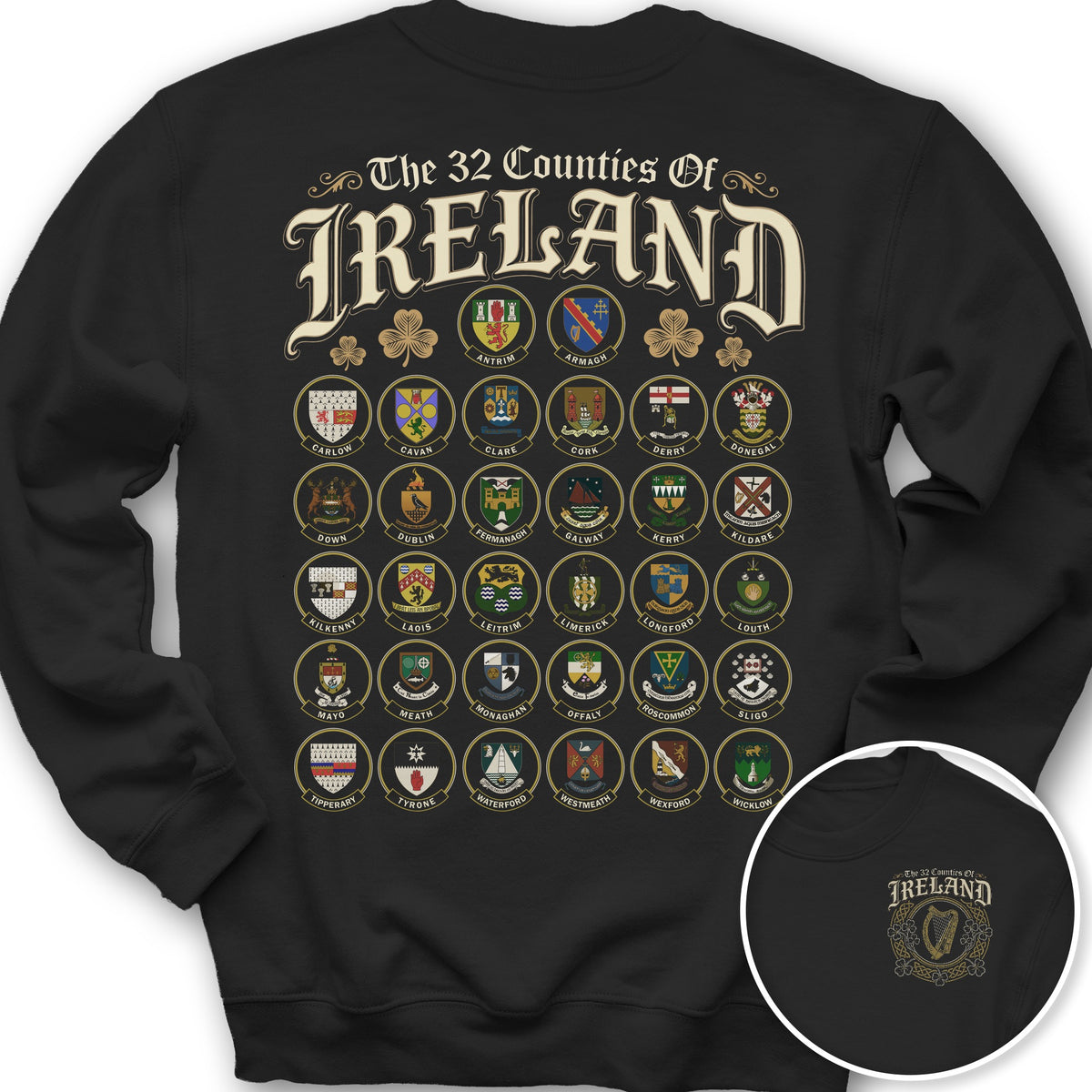 Ireland County Crests Front/Back Print Sweatshirt - Black
