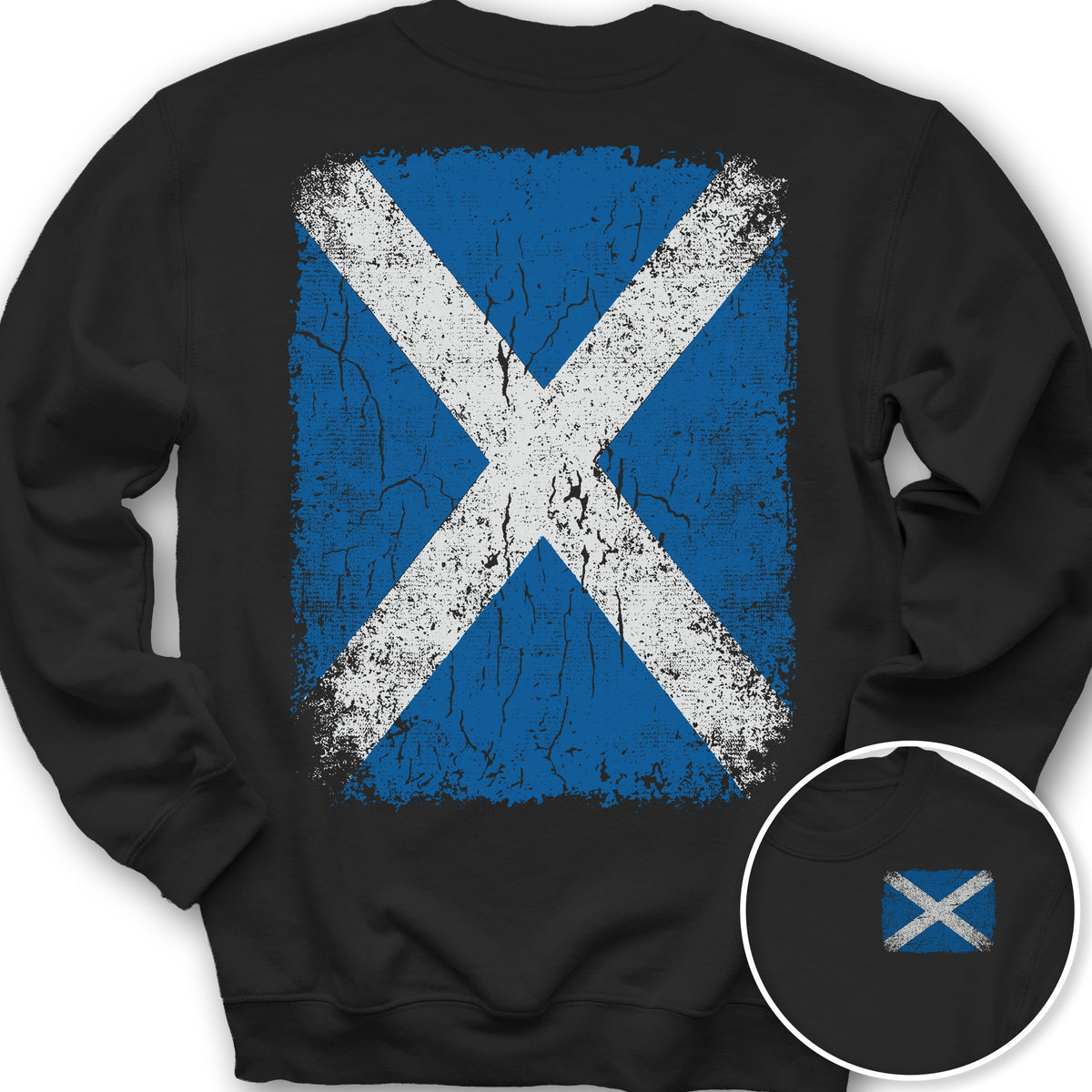 Scotland Distressed Flag Front/Back Print Sweatshirt - Black