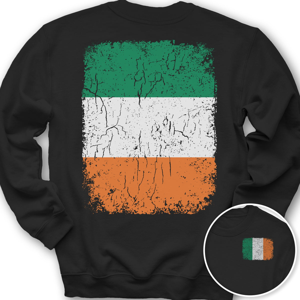 Ireland Distressed Flag Front/Back Print Sweatshirt - Black