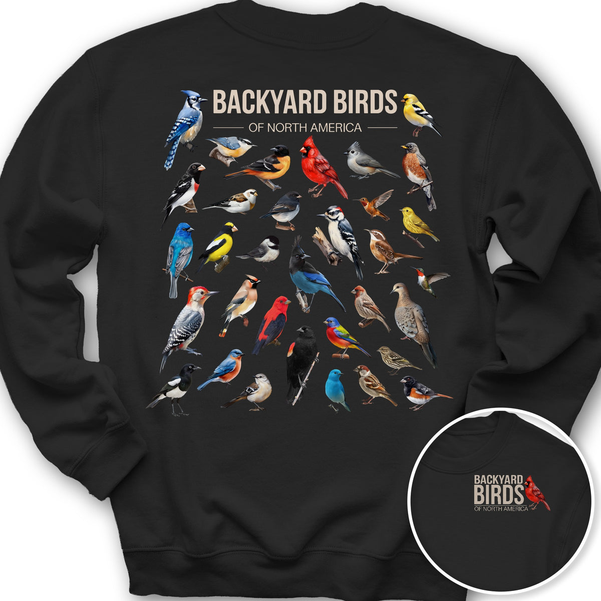 Backyard Birds Front/Back Print Sweatshirt - Black