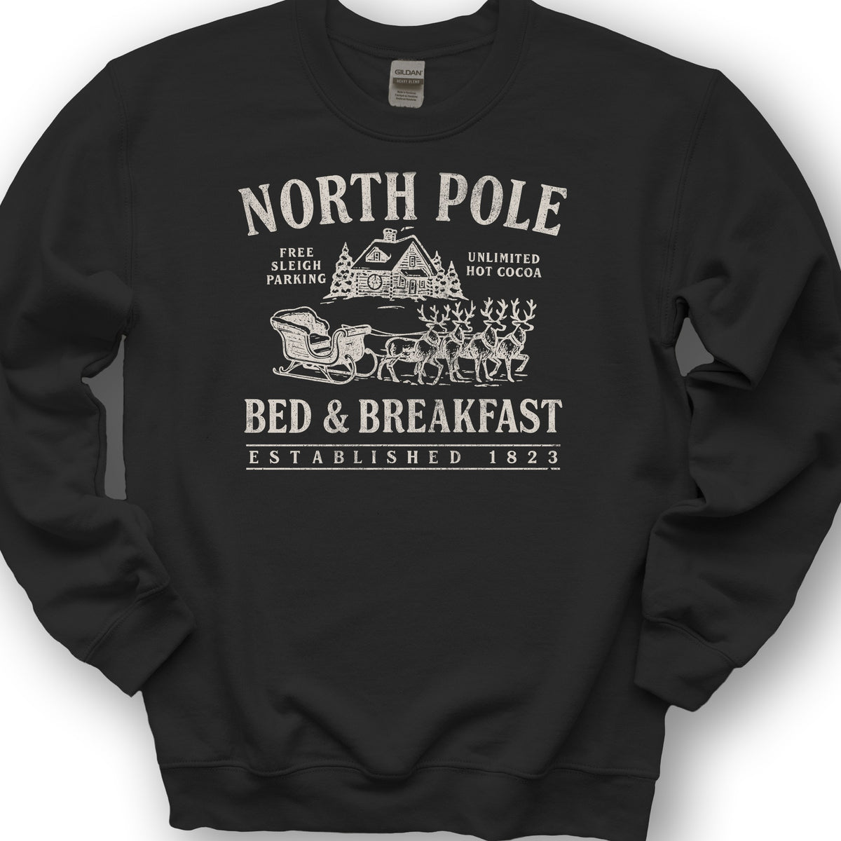 North Pole Bed and Breakfast Vintage Print Sweatshirt - Black