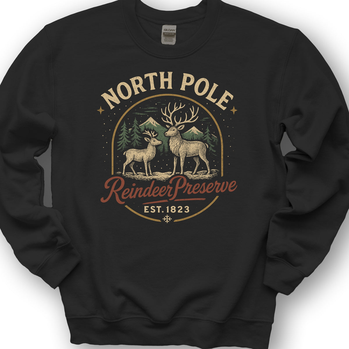 North Pole Reindeer Preserve Vintage Print Sweatshirt - Black