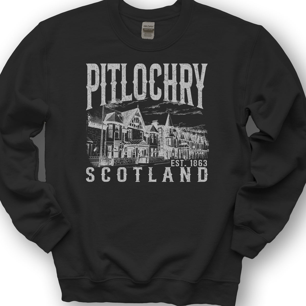 Pitlochry Scotland Sketch Sweatshirt - Black