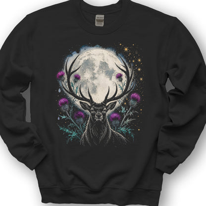 Moonlit Stag Thistle Sweatshirt - Black
