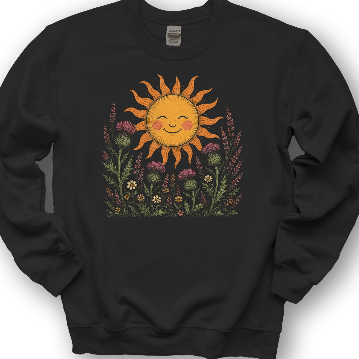 Happy Sun Thistles Sweatshirt - Black