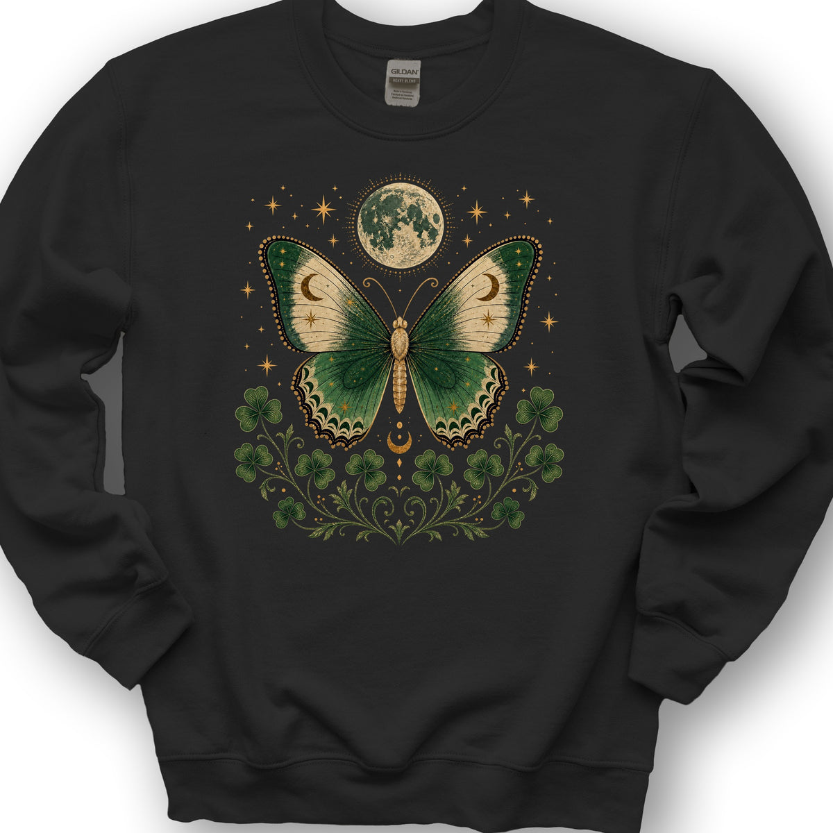 Shamrock Moon Butterfly Sweatshirt - Black