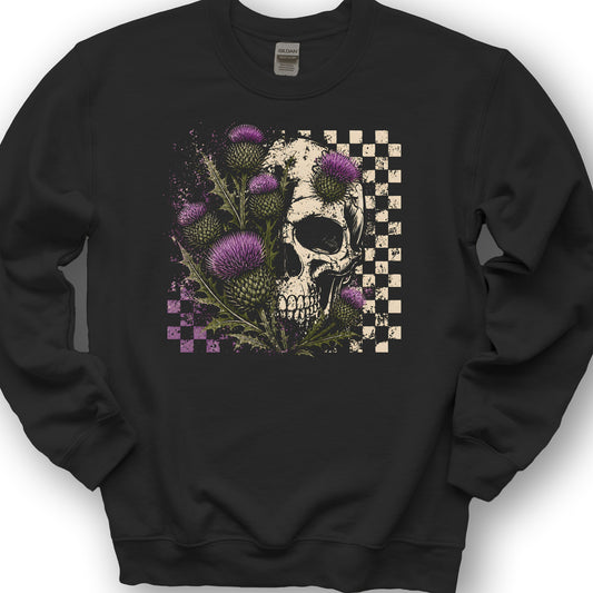 Thistle Skull Check Sweatshirt - Black
