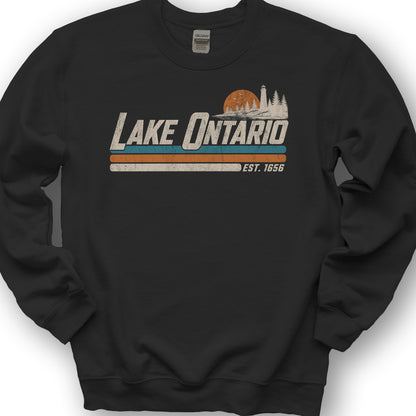 Lake Ontario Retro Stripe Sweatshirt - Black