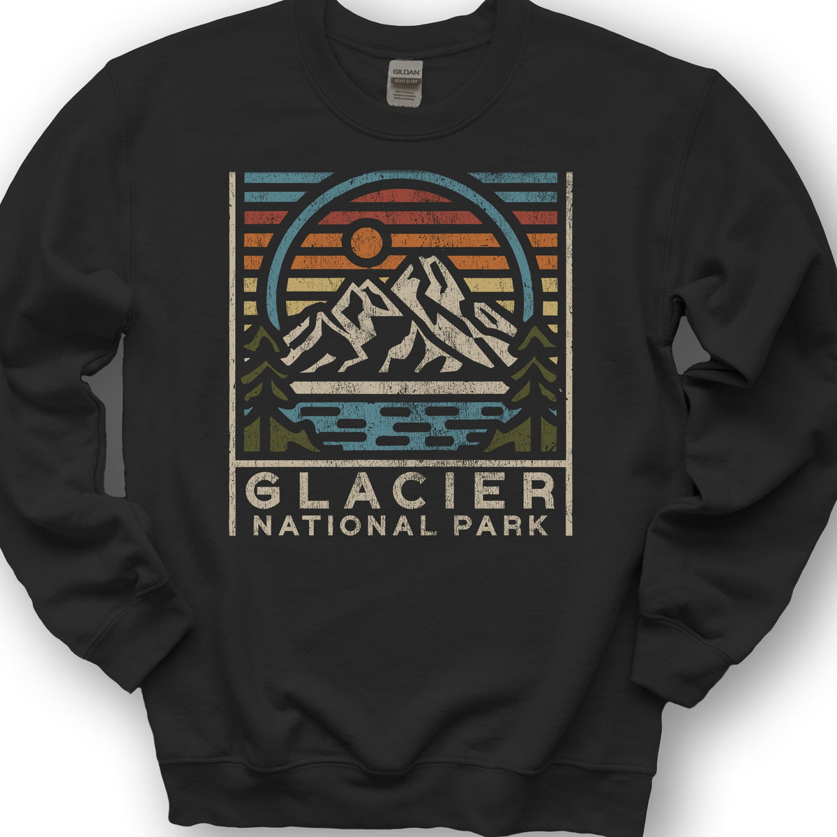 Glacier National Park "Vintage Sunset" Sweatshirt - Black
