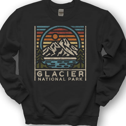 Glacier National Park "Vintage Sunset" Sweatshirt - Black