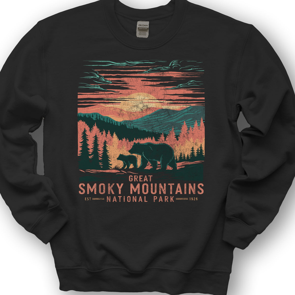 Great Smoky Mountains Sunset Bears Sweatshirt - Black