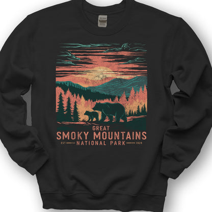 Great Smoky Mountains Sunset Bears Sweatshirt - Black