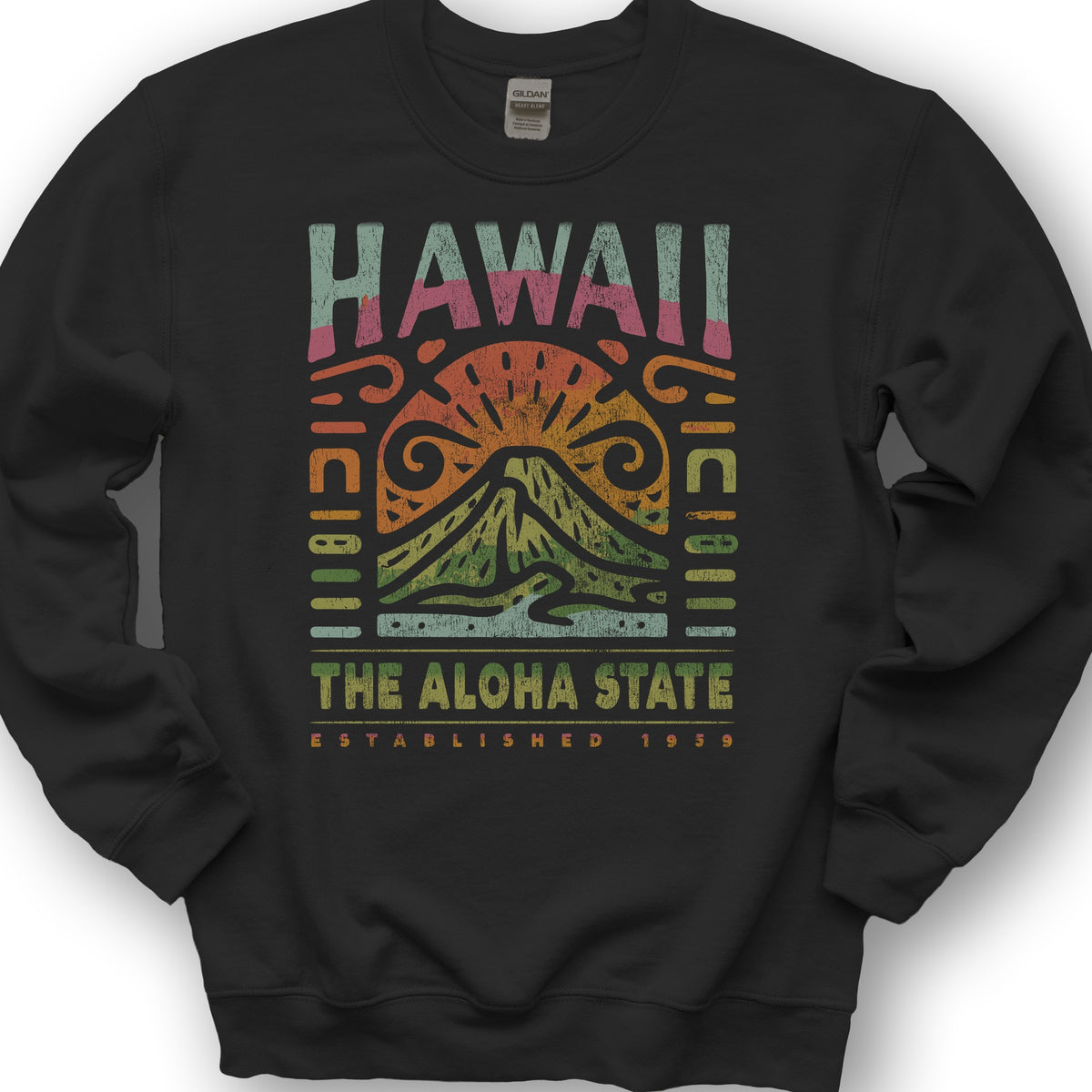 Hawaii The Aloha State "Volcano Tatoo" Sweatshirt - Black