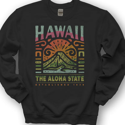 Hawaii The Aloha State "Volcano Tatoo" Sweatshirt - Black