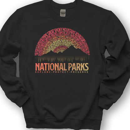 National Parks Word Art "Vintage Sunset" Sweatshirt - Black