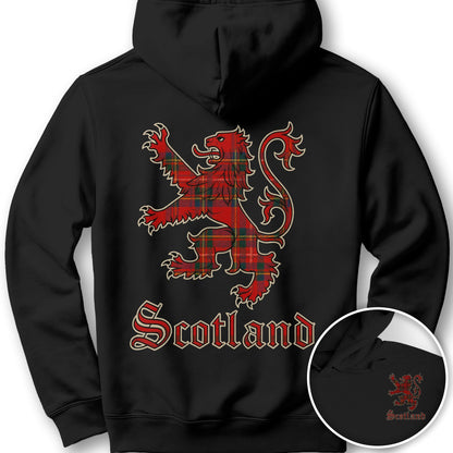 Scotland Tartan Lion Front/Back Print Hoodie - Black