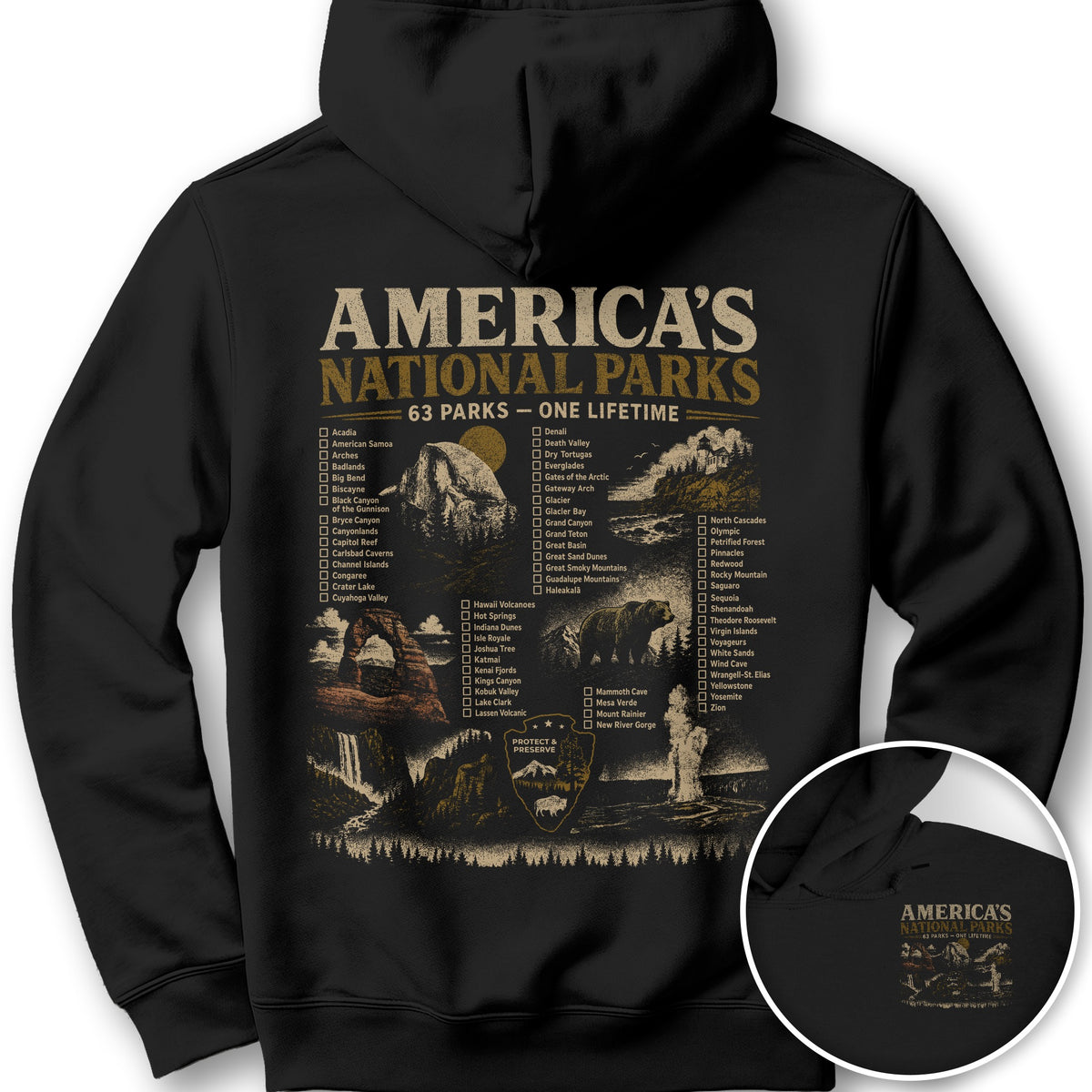 Vintage Parks Checklist Front/Back Print Hoodie - Black