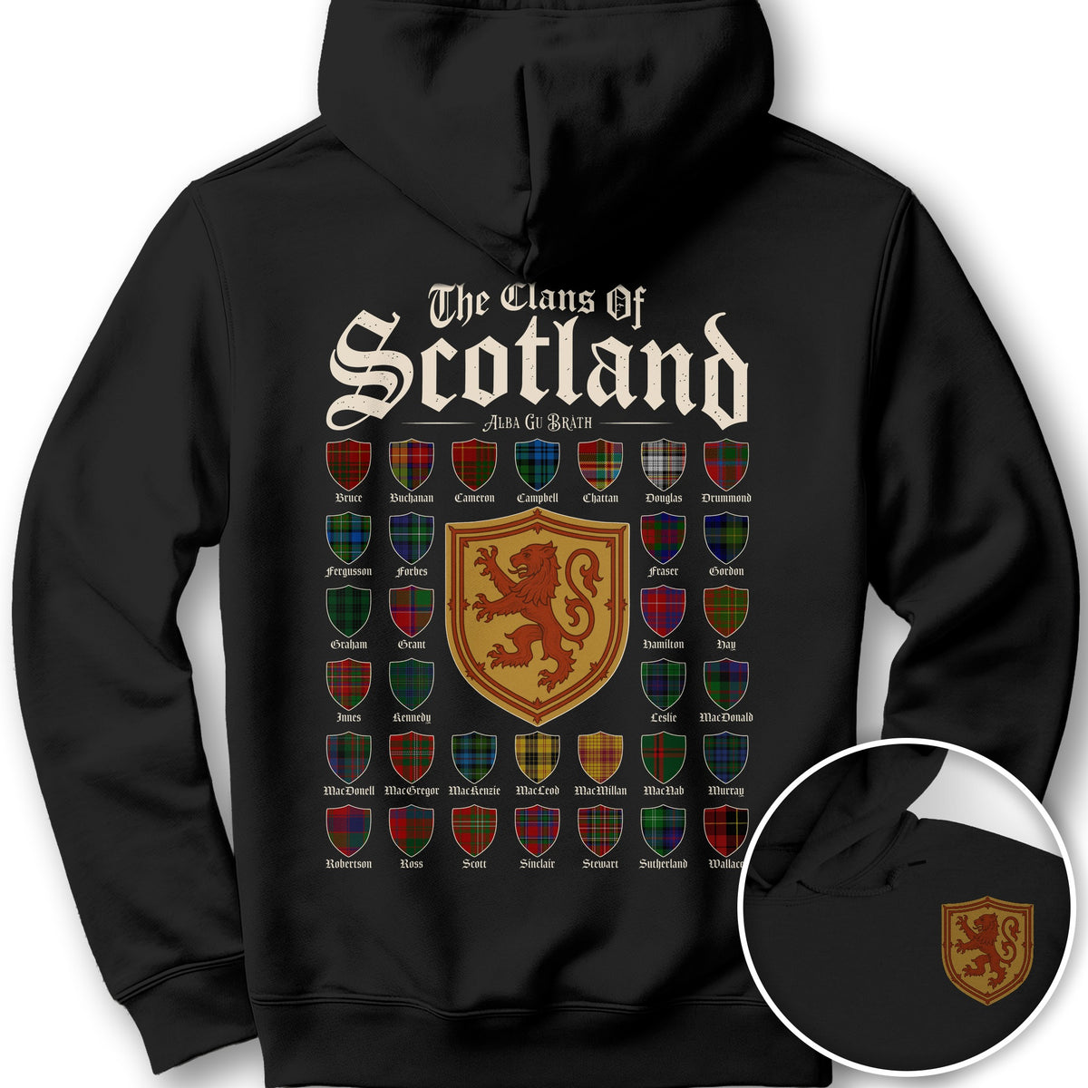 Clans of Scotland "Tartans"Front/Back Print Hoodie - Black
