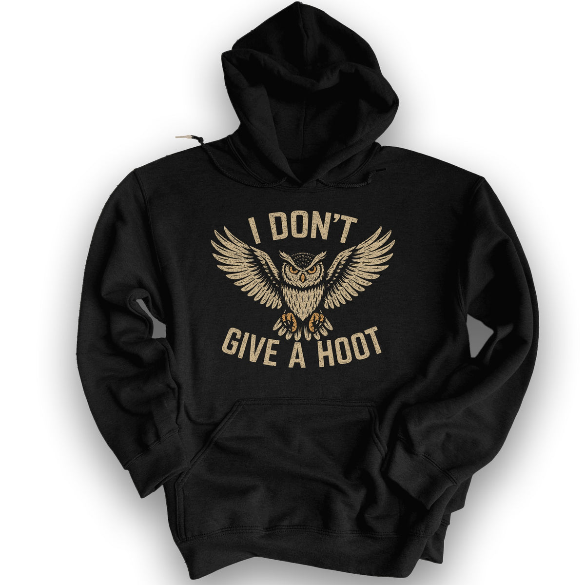 I Don't Give a Hoot "Vintage Owl" Hoodie - Black