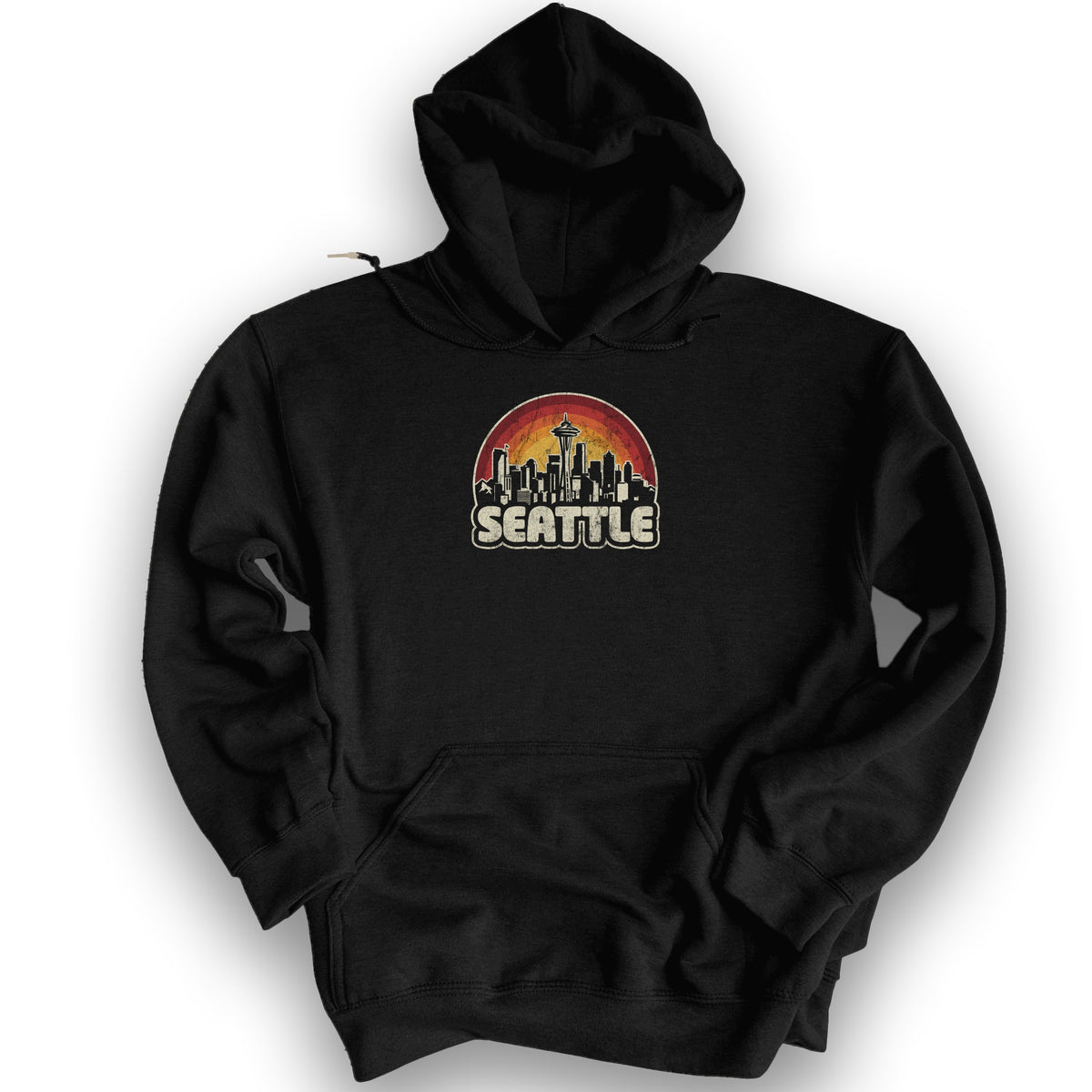Seattle Retro Sunset Hoodie - Black
