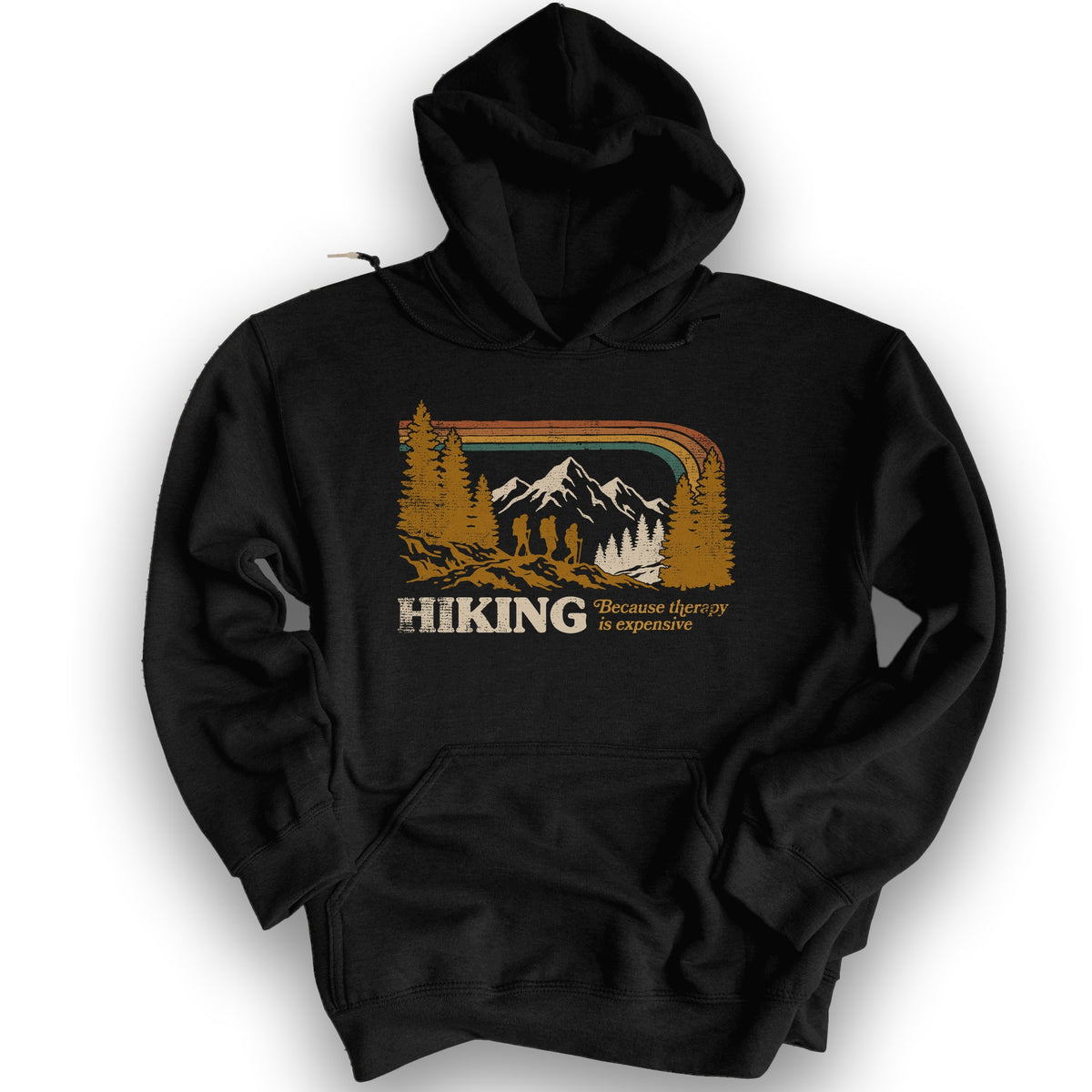 Hiking Retro Therapy Hoodie - Black