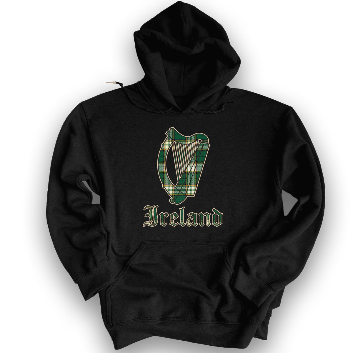 Ireland Tartan Harp Hoodie - Black