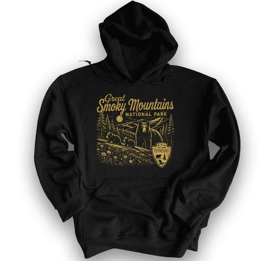 Smoky Mountains Vintage Sketch Hoodie - Black