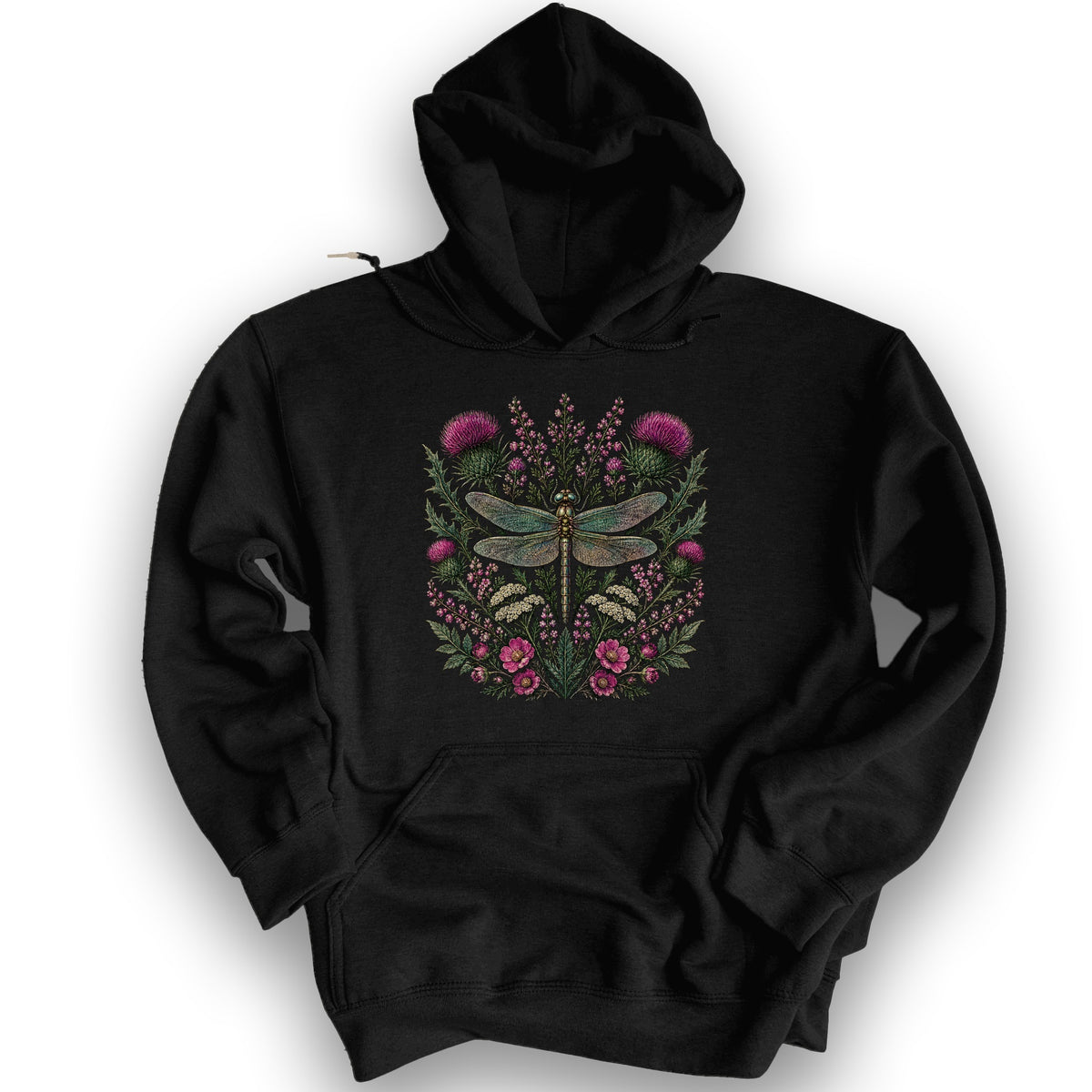 Wild Dragonfly Thistle Hoodie - Black