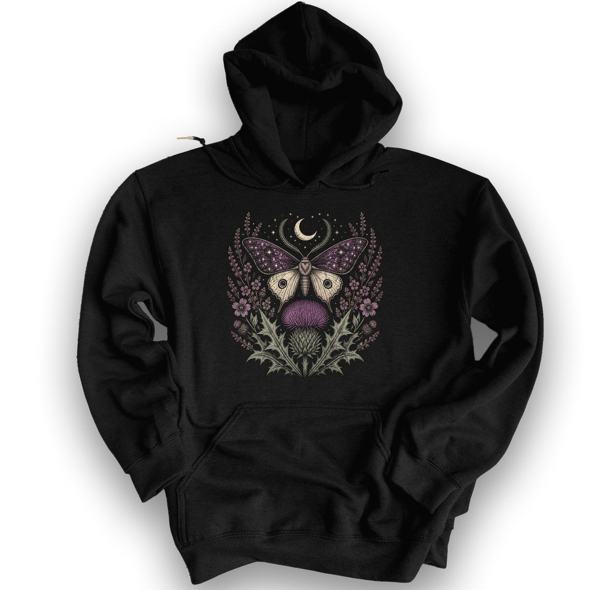 Crescent Thistle Moth Moon Hoodie - Black