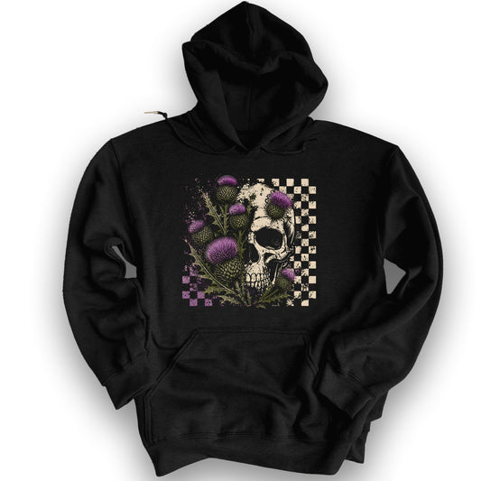Thistle Skull Check Hoodie - Black